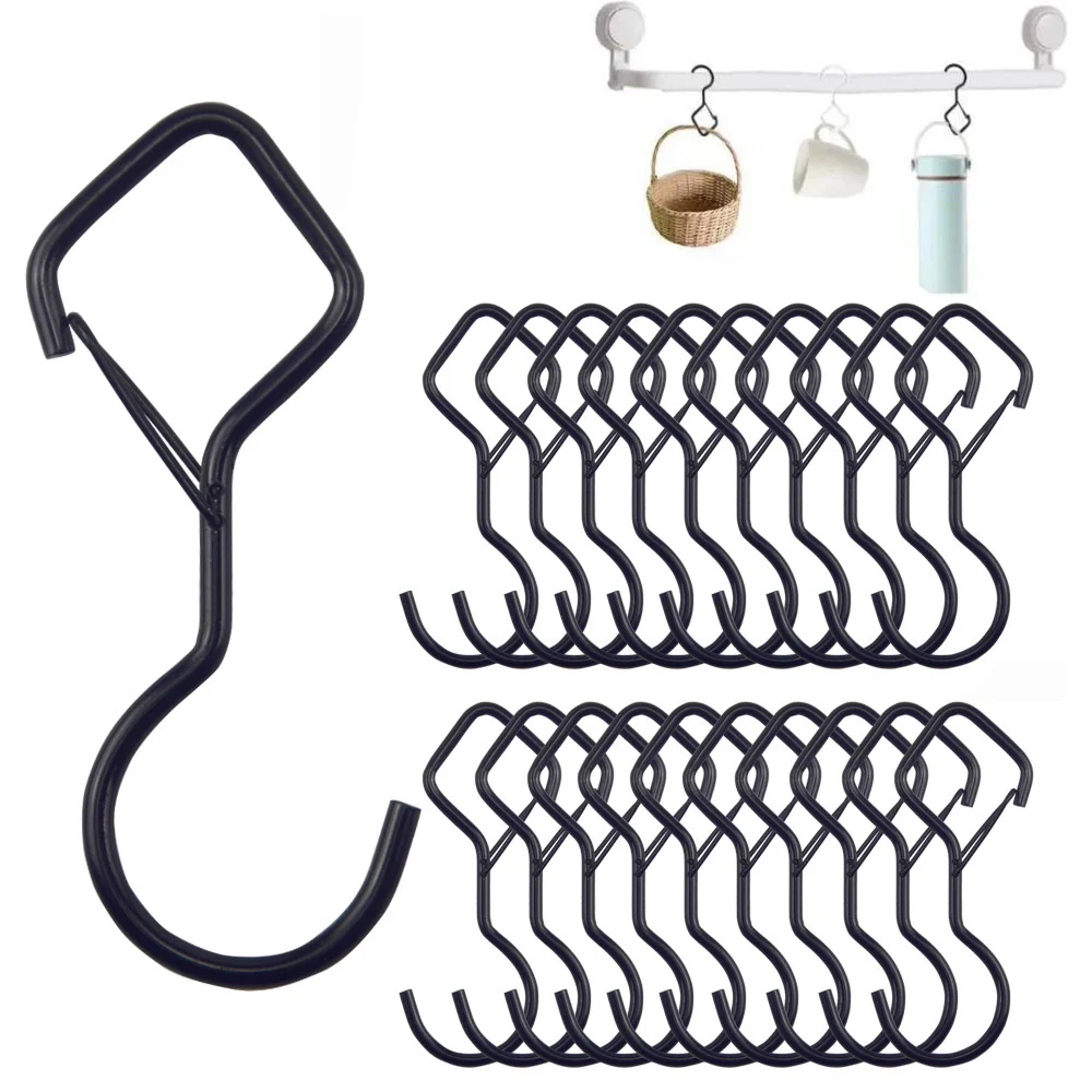 3PCS Black S Hooks, Diamond Shape Hooks for Hanging Heavy Duty, Coated Metal S Clips Hook for Kitchen Utensils, Bags, Towels