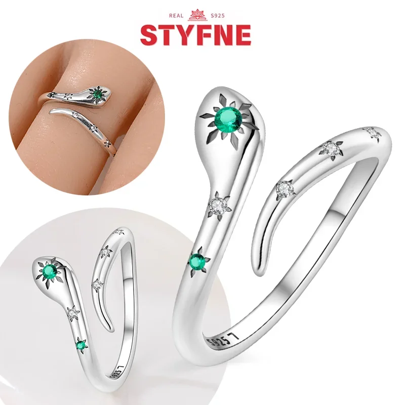 Sterling Silver 925 Green Star Open Ring Flower Shiny Zircon Exquisite Wedding Engagement Birthday Fine Jewelry Gift for Women