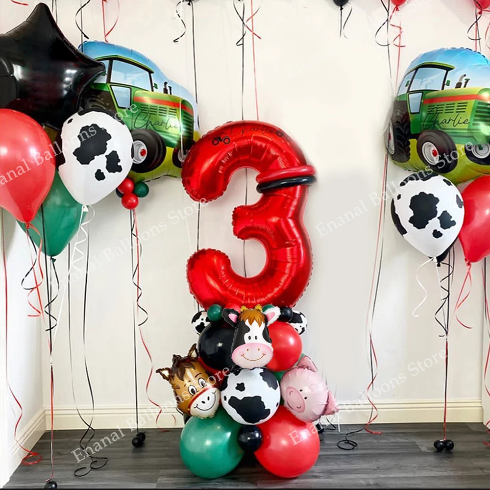 

1Set Farm Animal Theme Number Balloons Cow Pig Tractor Foil Balloon 123456 Years Old Kids Birthday Party Decoration Baby Shower