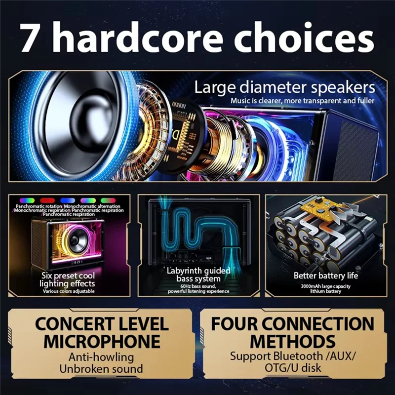 

A84G-Bluetooth Speaker Karaoke Machine Two Wireless Microphones Portable Adults Kids LED Lights