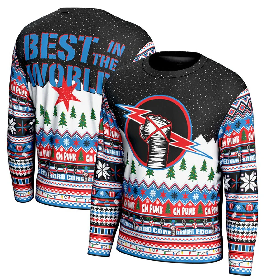 Men's Black CM Punk Ugly Sweater Simple Stylish Durable Practical Soft And Close Fitting Suitable For Christmas Movie Nights
