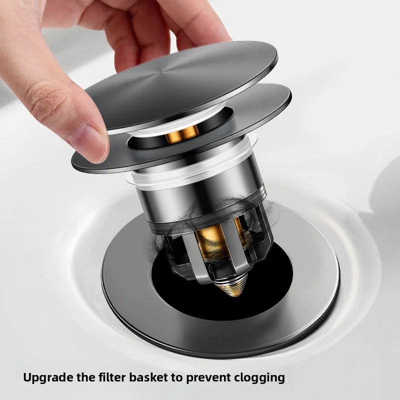 

Upgraded Bathroom Sink Drain Core - Press Pop-Up, Anti-Clog Filter, Fast Drainage, No Water Accumulation, Universal Fit