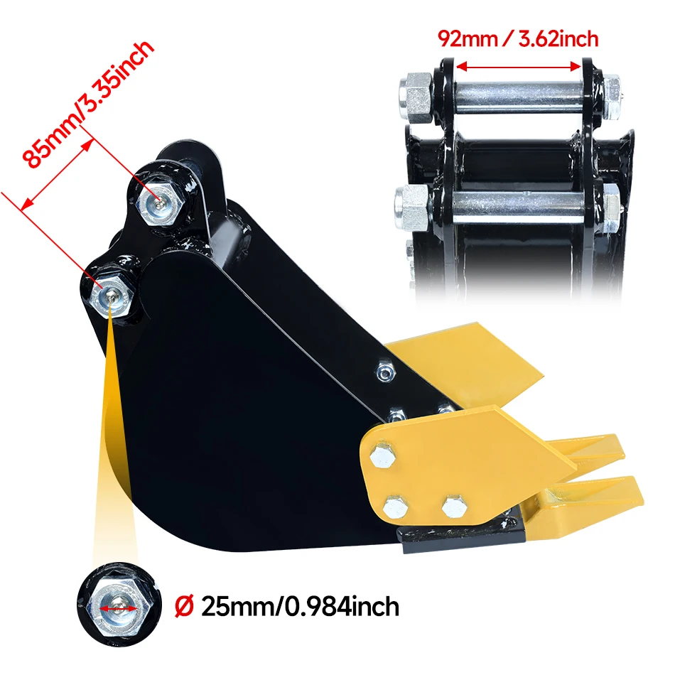 Mini Excavator Bucket 200mm Baja Kekuatan Tinggi, Aksesoris Backhoe untuk Excavator 1-3 Ton, untuk Penggalian Parit, Pemasangan Pipa, dan Lanskap