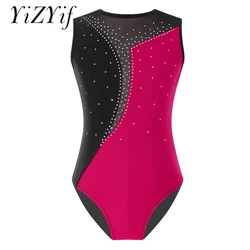 New Fashion Kids Girls Gymnastics Leotards Ballet Dance Wear Tank Bodysuit Costumes Shiny Rhinestone Stage Competition Jumpsuit