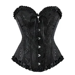 Seksi Bustiers ve korseler çiçek dantel üstler Shapewear kadınlar için Vintage korse gotik Overbust saten jakarlı korseler