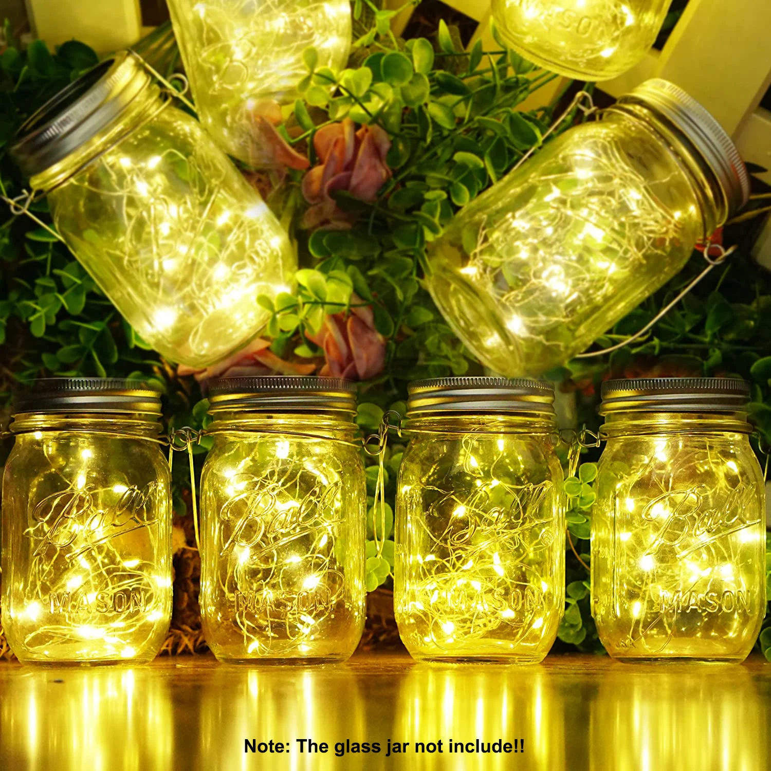 Solar Mason Jar Lights 30 LED Waterproof Fairy Firefly Jar Lid with Handles Lights For Patio Garden Wedding Decoration