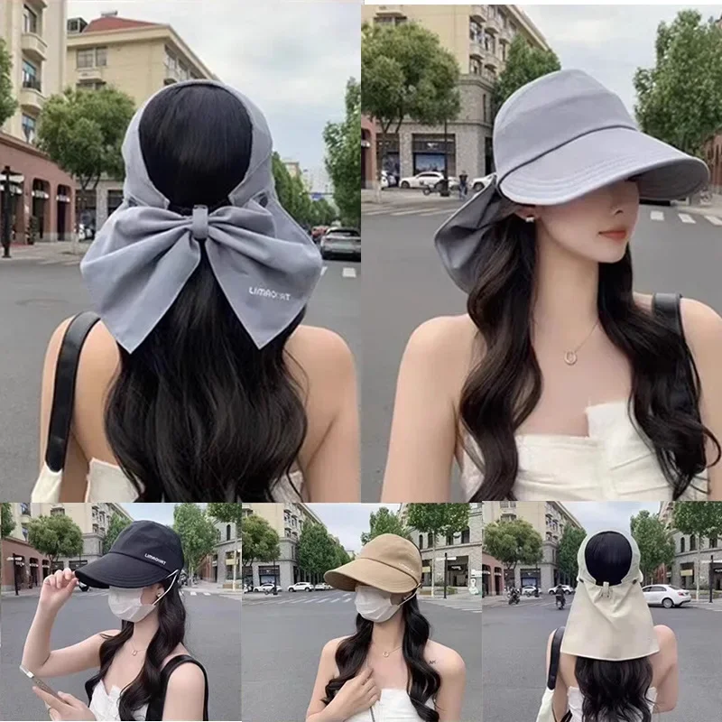 

Summer Ice Silk Empty Top Sunblock Hat Women's Ice Silk Large Brimmed Fisherman's Hat Shawl Neck Basin Hat