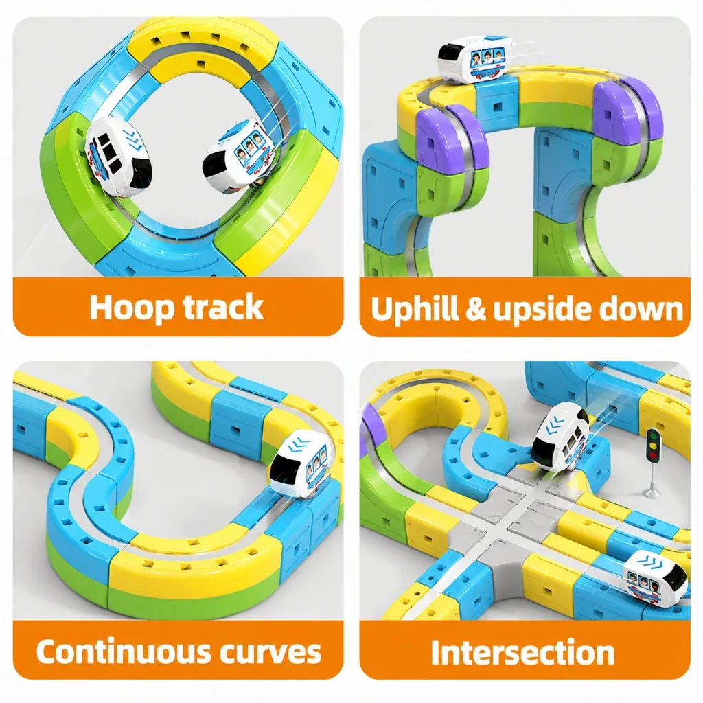 3D Magnetic Train Track Building Set, Electric Railway DIY Racing Track, Educational Kids Toy Car, Creative Construction Blocks