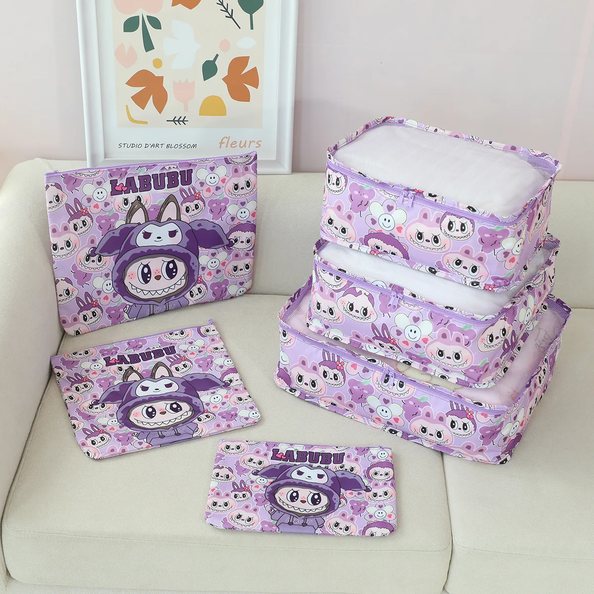 

6PCS LABUBU boy girl cartoon New labubu Travel Duffel Bag chidren Tote Underwear Shoes storage bag Tote Makeup and wash bag