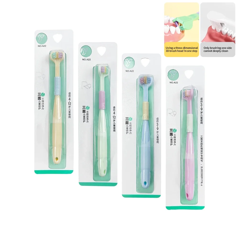 2Pcs Three-sided Soft Bristle Toothbrush For Children Teeth Cleaning Three Headed Toothbru for Aged 4-12 Cleaning Toothbrush