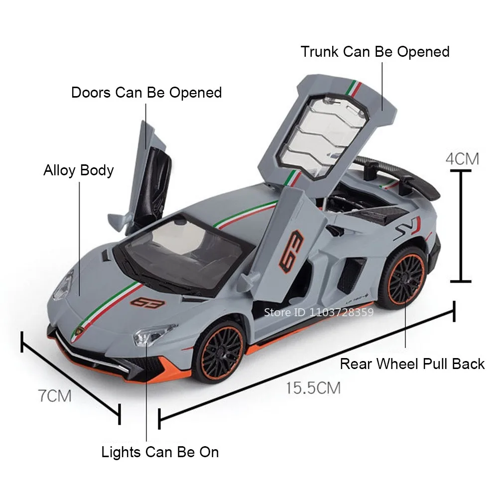 1:32 Scale LP780-4 SIAN Sports Car Toy Models Alloy Diecast Sound Light Doors Opened Pull Back Christmas Supercar Toys for Kids