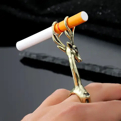 레트로 담배 홀더 반지 드래곤 뱀 사슴 모양의 흡연자 손가락 랙 금속 힙합 시가 클립 흡연 액세서리 남자 선물