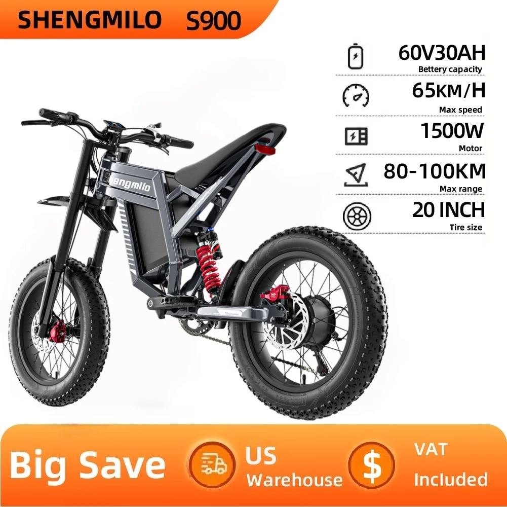 Shengmilo S900 20 inchx4.0 Fat Tire Electric Bike 1500w Electric Bicycle 48V 30AH Battery Adults Ebike  Electric Motorcycles