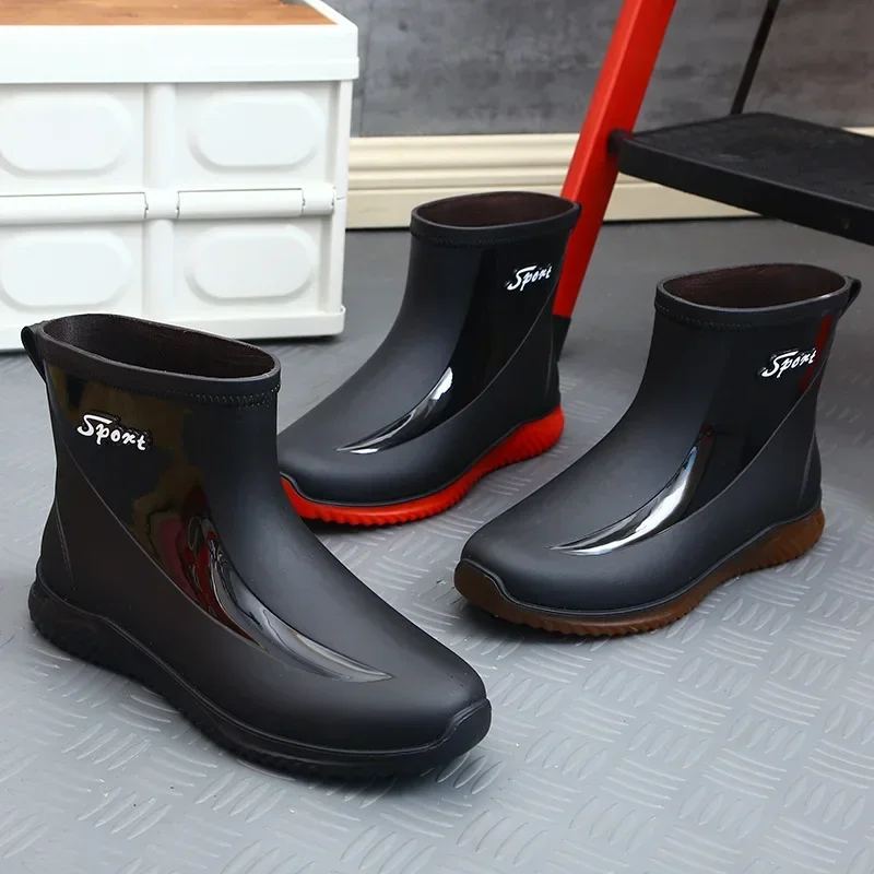 Black Men\'s Shoes Fashion Mens Rain Boots 2024 New Anti-slip Wear-resistant Outdoor Waterproof Shoes Zapatos Para Hombres