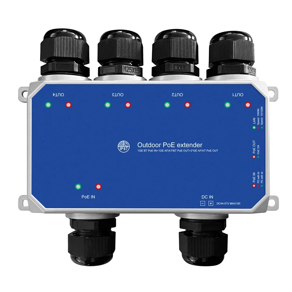 4 Ports Outdoor IP67 POE Extender POE Repeater Waterproof POE Switch 10/100/1000Mbps view 4