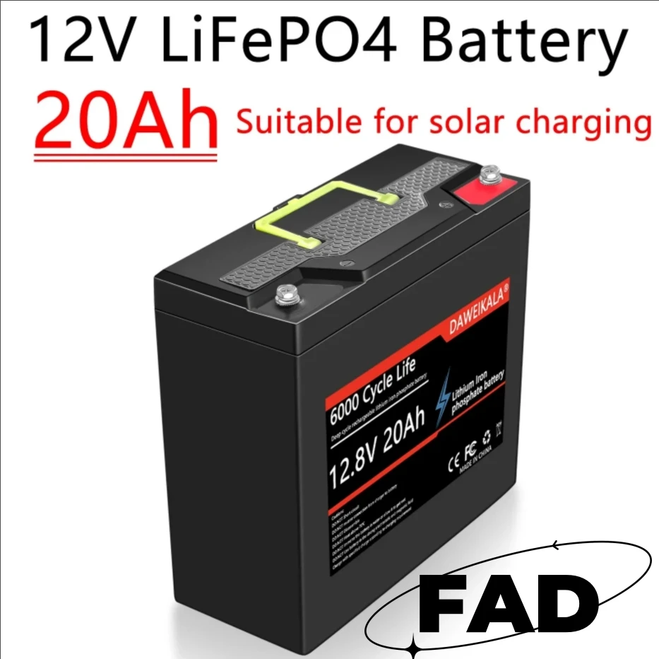 

12V 20Ah Lithium Battery LiFePO4 DeepCycle Rechargeable Battery With 20A BMS For Solar Wind Power Marine Fish Finder Ride-on Toy