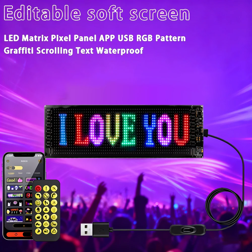 

USB-Powered,LED Matrix Panel Programmable Pixel Art Display，LED Pixel Display,with Bluetooth APP Control Creative Pixel Screen 。