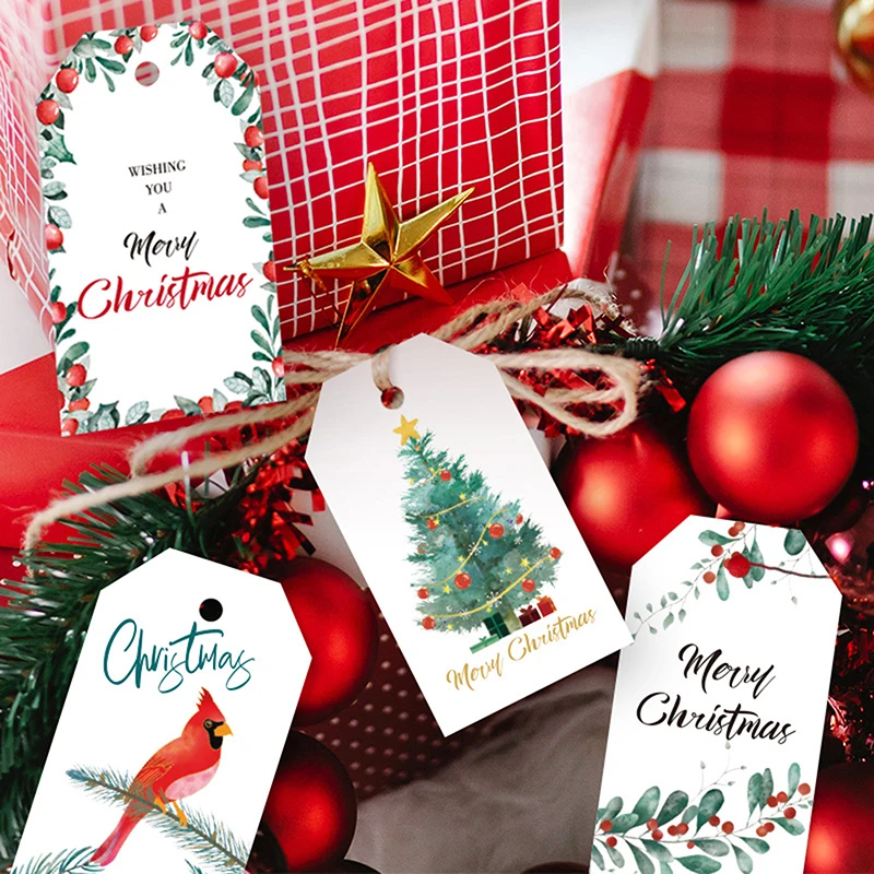 

50pcs Merry Christmas Tags With Ropes Christmas DIY Decor Gift Wrapping Xmas Tree Hanging Label Navidad New Year Kids Gift Card