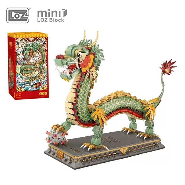 LOZ 1416 sztuk chiński model smoka klocki kreatywna Mini dekoracja cegły Puzzle ze zwierzętami zabawki z podstawą dzieci dorośli prezenty