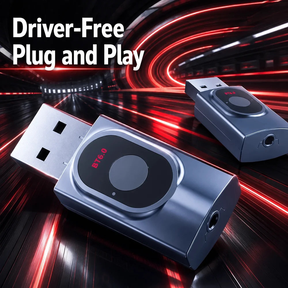 USB Bluetooth Adapter 6.0 Bluetooth Transmit and Receive All-in-One for Laptop, Desktop, and Car Wireless Hands-Free