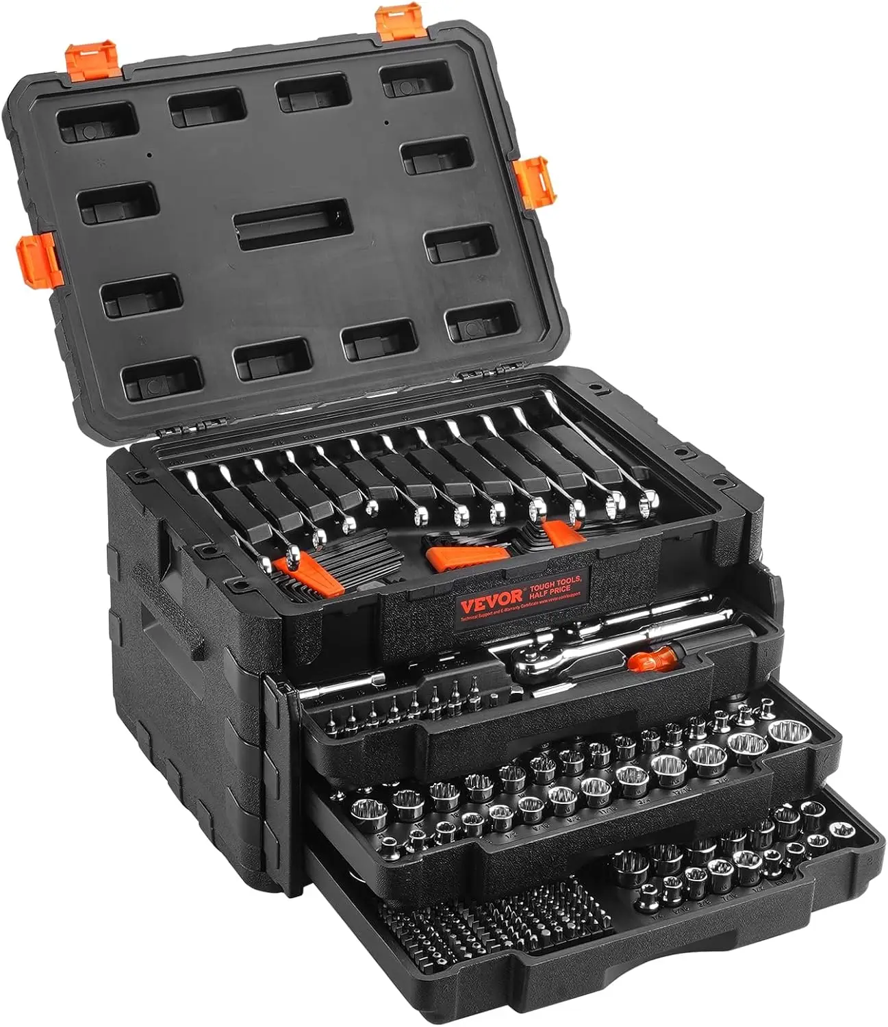 

Mechanics Tool Set and Socket Set, 1/4' 3/8' 1/2' Drive Deep and Standard Sockets, 450 Pcs SAE and