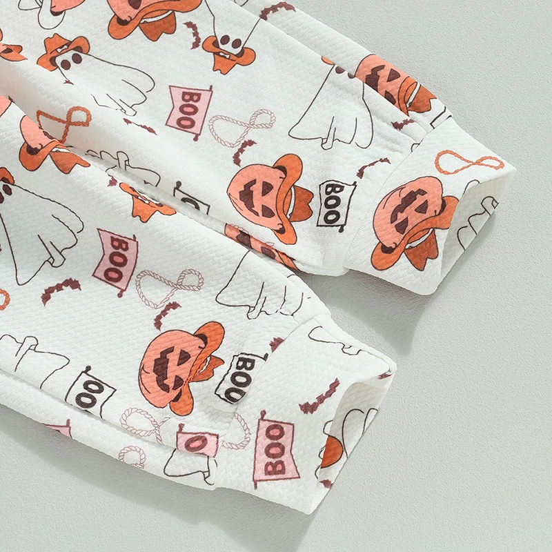 Mildsown طفل الفتيات الزي شبح اليقطين طباعة طويلة الأكمام طاقم الرقبة تي شيرت مع السراويل عقال هالوين الملابس #6