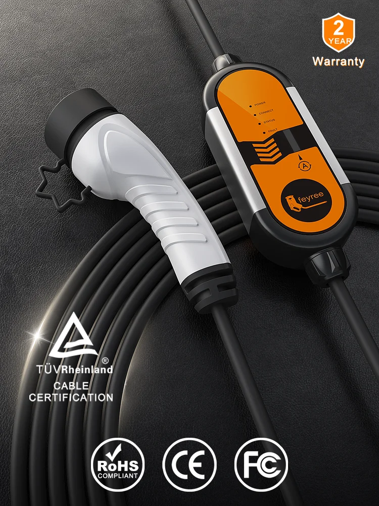 Feyree Typ2 16A 3,5kW Tragbares EV-Ladegerät EVSE Ladekabel 5m mit Schuko-Stecker Stromstärke Einstellbar für Elektroauto-Ladegerät
