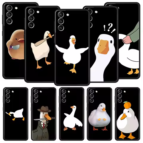 Cartoon Doubt Duck Phone Case For Samsung Galaxy S25 S24 S23 FE S22 Ultra S20 S21 5G S10 Plus S10E Soft Black Cover