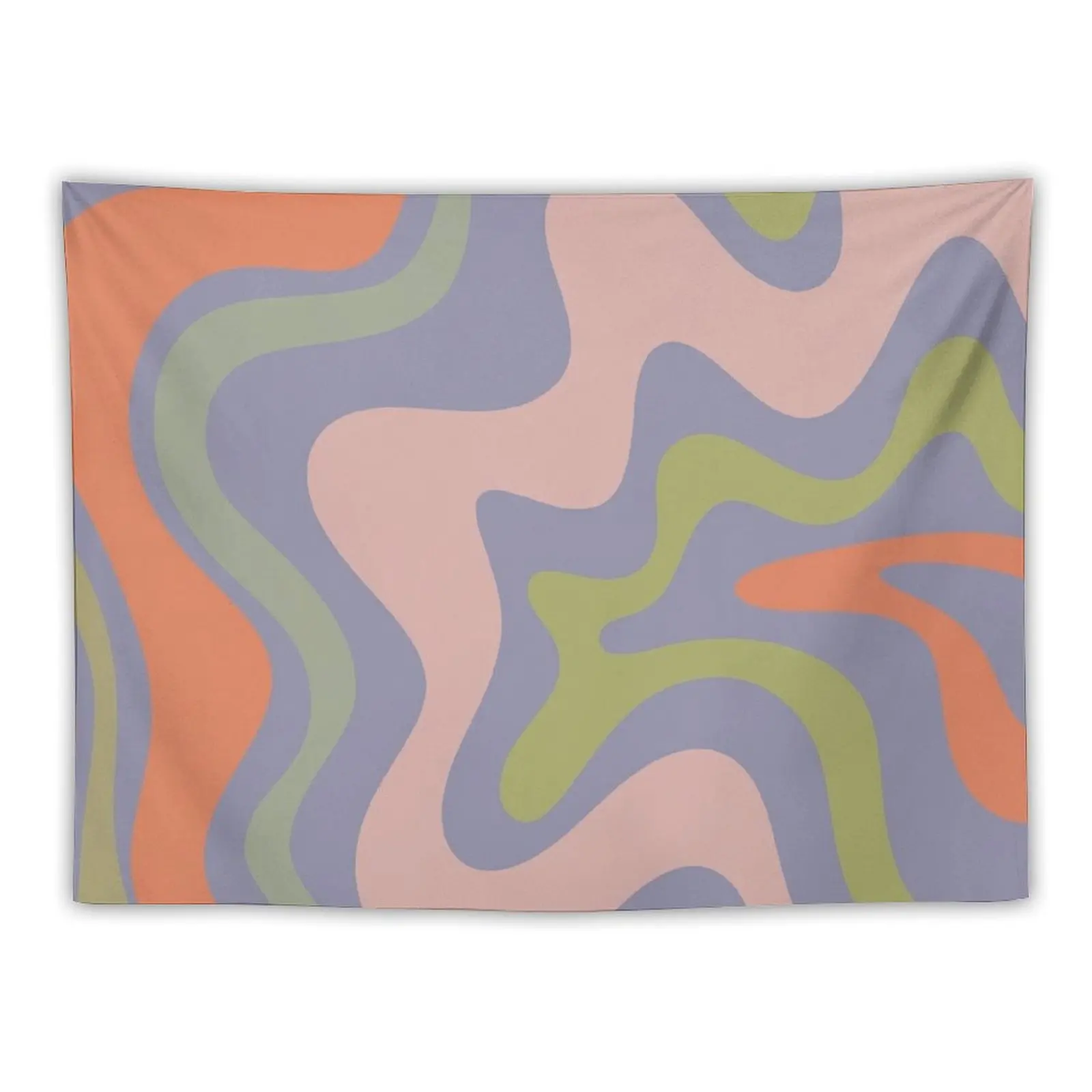 

Retro Liquid Swirl Abstract Pattern in Lavender Blue, Celadon, Lime Green, Cantaloupe Orange, and Pale Pink Tapestry