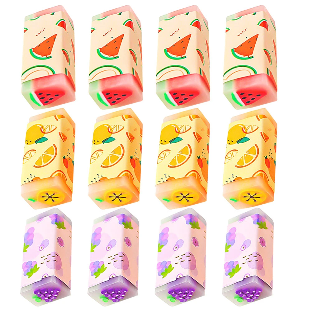 

12 Pcs Fruit Eraser Cartoon Rubber School Supplies Students Fruits Printing Cute Stationery Gifts Student Accessories