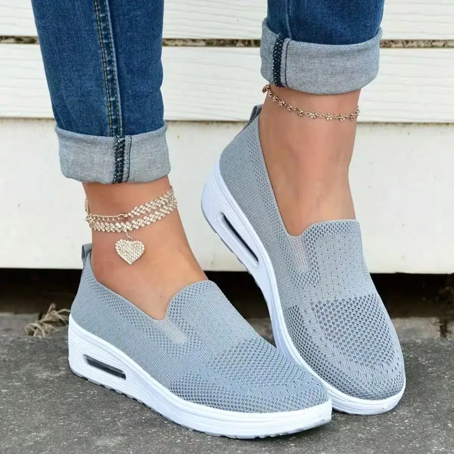 Women Breathable Mesh Air Cushion Sneakers, Platform Comfort Walking Shoes for Daily Travel Outdoor Use