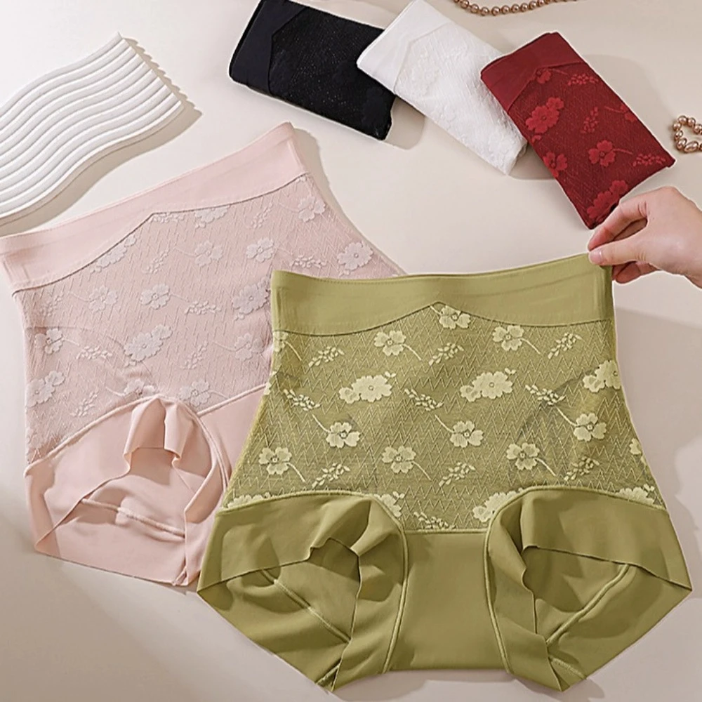 

High Waist Postpartum Body Shaper Flowers Shapewear Seamless Underpants Panties Belly Contracting Satin Butt Lifter Briefs Women