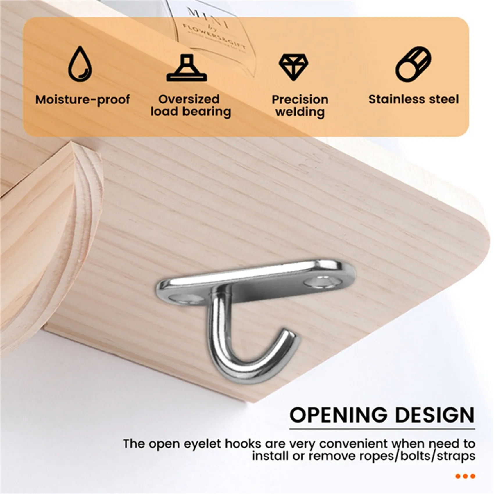 Unique! 6 Pack Stainless Steel Ceiling Hooks M5 Oval Open Hooks Pad Eye Plate Anchor Screw Wall Mount Hook for Plant Basket