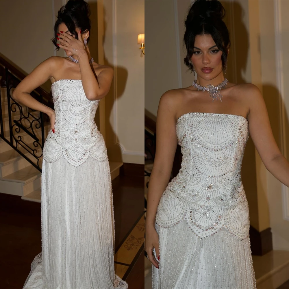 

Сексуальное вечернее платье без бретелек по индивидуальному заказу, простые шифоновые платья для выпускного вечера без рукавов, блестящие платья с бисером для особых случаев