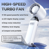 Handheld Turbo Fan LED Digital Display High-Speed Folding Fan Adjustable Cooling Fan for Camping Hiking Outdoor Activities