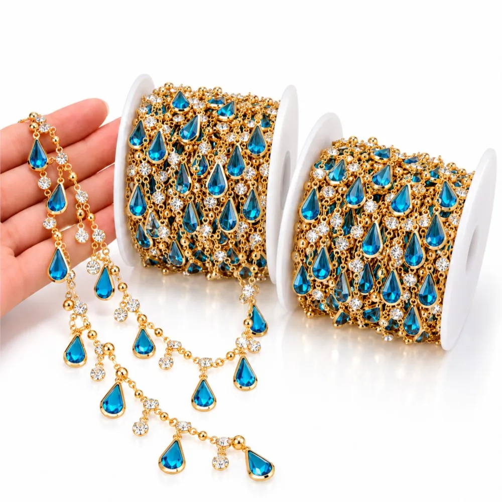 0.5Meter 1Meter Water Drop Rhinestone Fringe Chain for DIY Necklace Earrings Waist Chains Jewelry Making Clothing Accessories