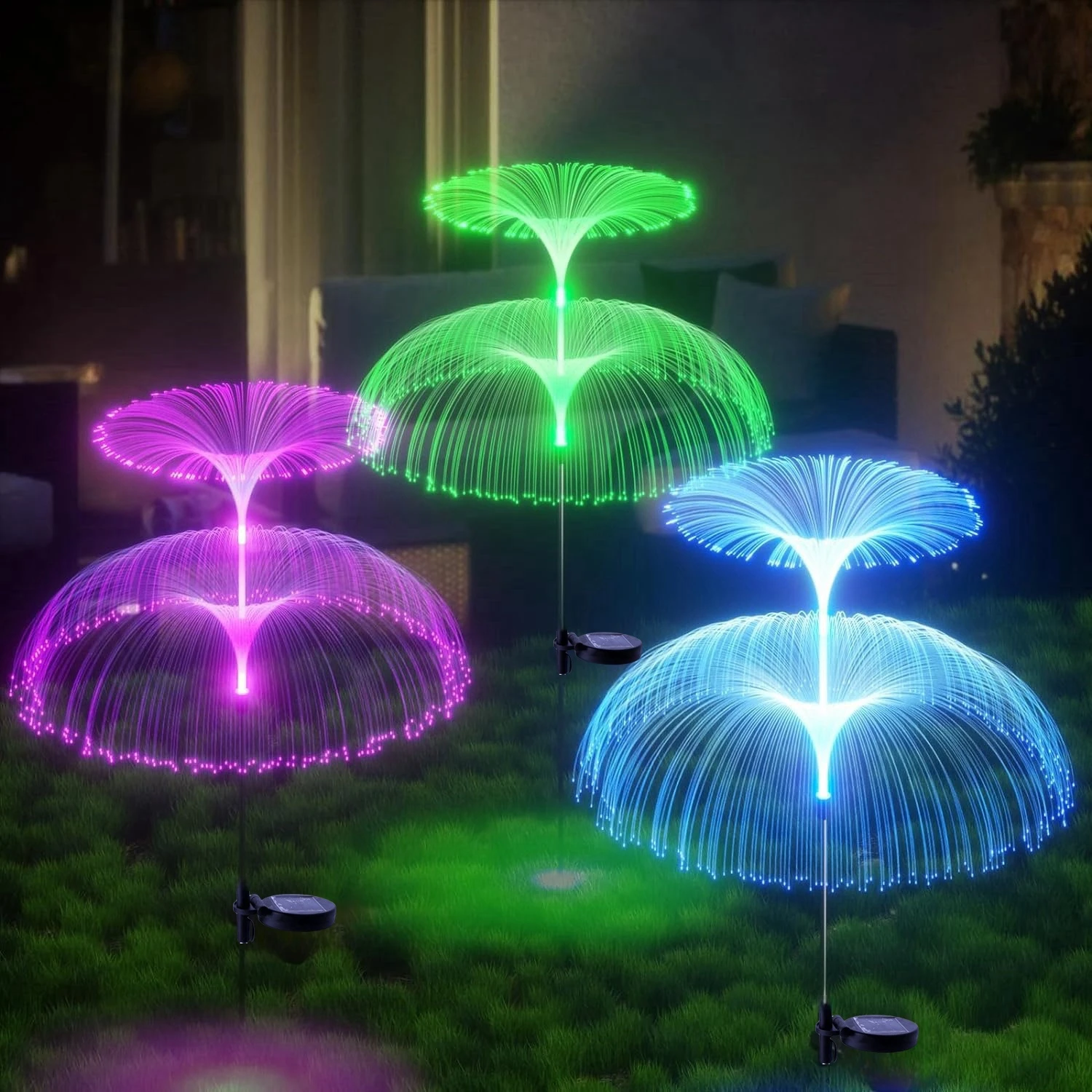 

LED Solar Jellyfish Garden Lights Waterproof Outdoor Lawn Lights RGB Double Layer Fiber Optic Light for Pathway/Yard/Party Decor