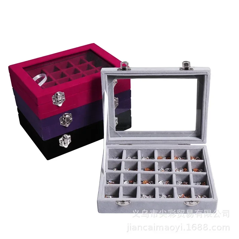 New 24 Grid Jewelry Earrings Display Box with Lid High-end Nail Art Jewelry Storage Box Earrings Pendant Silver Jewelry Box 2024