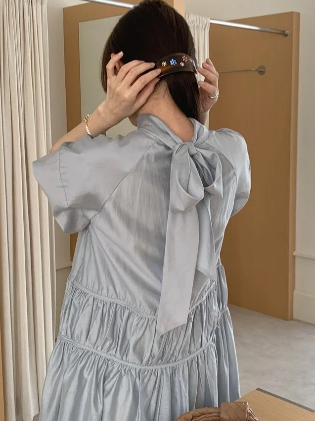 Dongda Gate Summer Vintage Long Loose Waist Cinched Sa Design Women's Dr ort Sve  Color Other Material 00