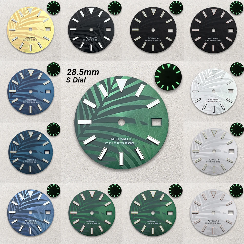 

28.5mm S Logo SKX007 Bamboo Leaf Dial Suitable For NH35/NH36/4R/7S Movement Green Luminous 3/3.8/4.2 O'clock Watch Accessories