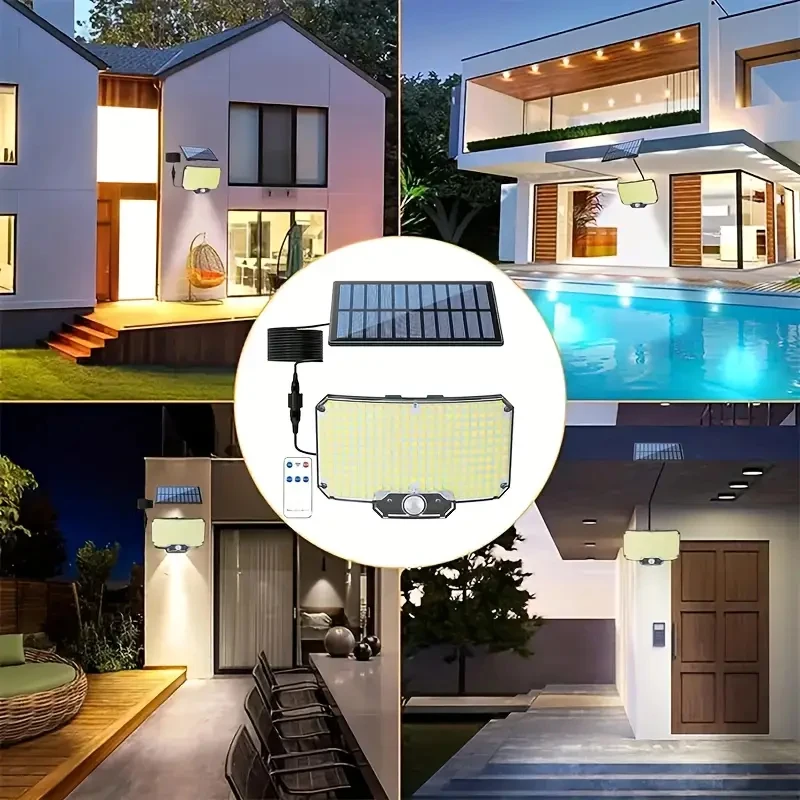 2 Stück 234LED Solar-Wandleuchte IP65 Wasserdicht Bewegungssensor Flutlicht Außen Split Sicherheitsbeleuchtung Lampe für Terrasse, Hof, Garage – Detail 9