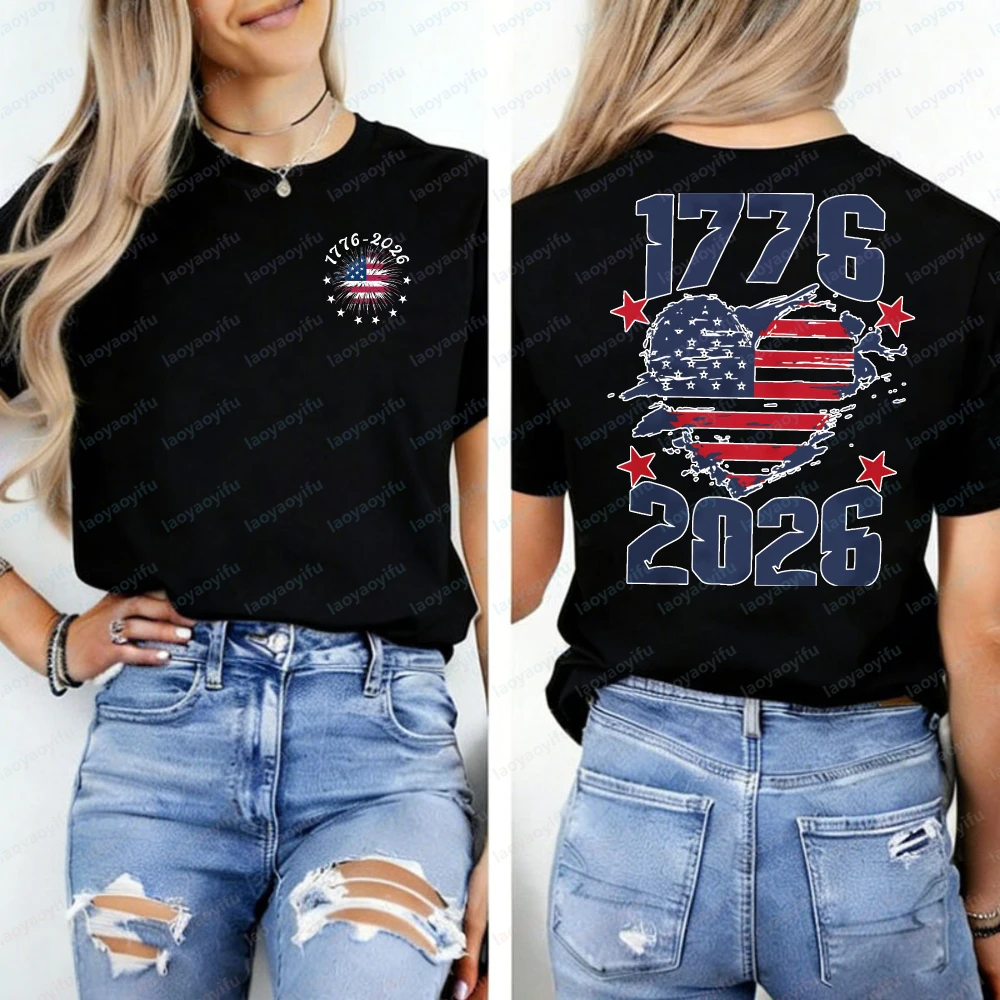 America 1776-2026 T-Shirt Birthday Sweatshirt America Independence Day Flag Fourth of July Celebrate of Tee Women Clothes Tops