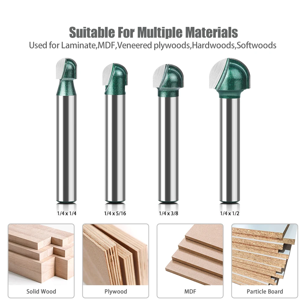 1pc 6mm 1/4 Shank Ball Nose Router Bit Set Deep round bottom milling cutter CNC Radius Core Box Solid Carbide Tools