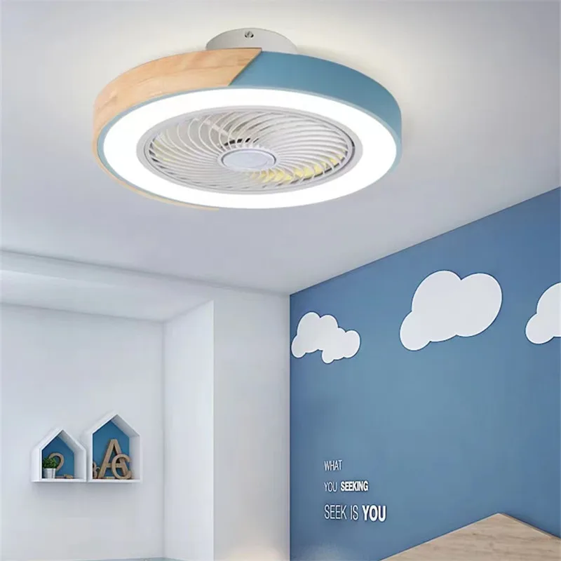 Modern Wood Ceiling Fans Intelligent kids bedroom ceiling light for dining room  decoration invisible fan 220v silent