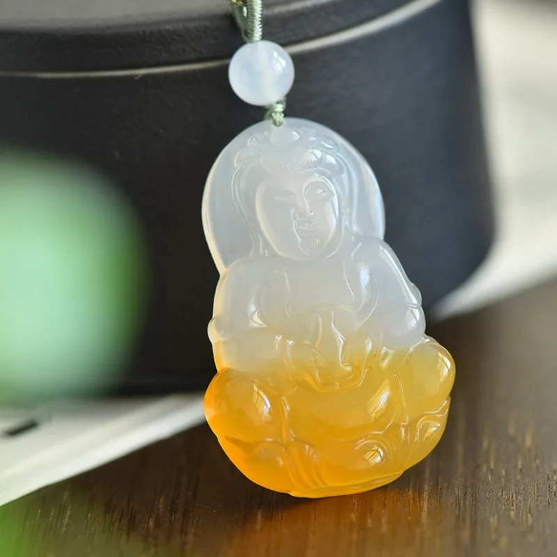 

Ожерелье из натурального ледяного красивого цвета с подвеской Гуаньинь, классическое модное ожерелье в этническом стиле