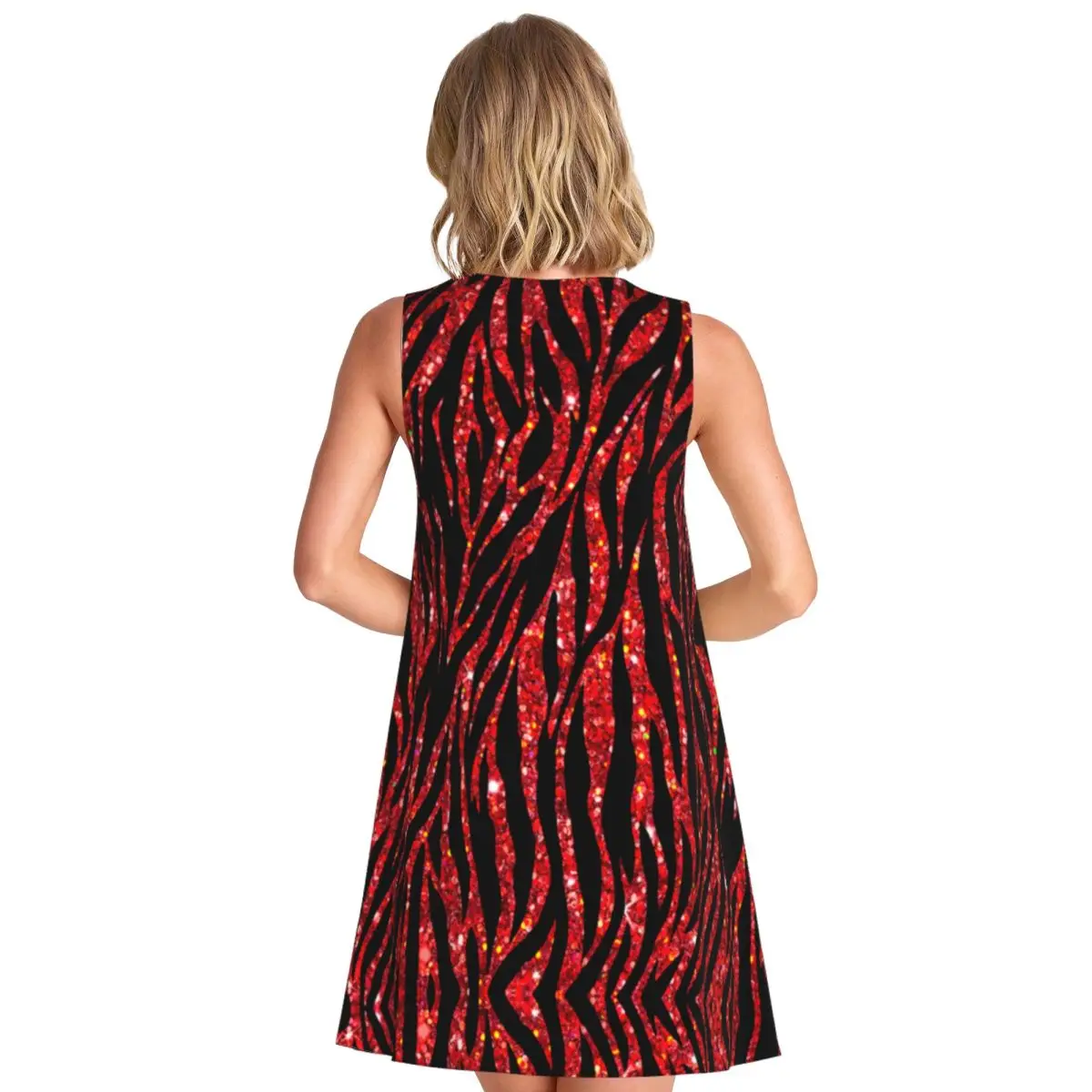 Glitter Zebra Pattern Tank Dress Trendy Modern Animal Print Street Style Dresses Summer Cute Dress Hot Sale Vestido Big Size