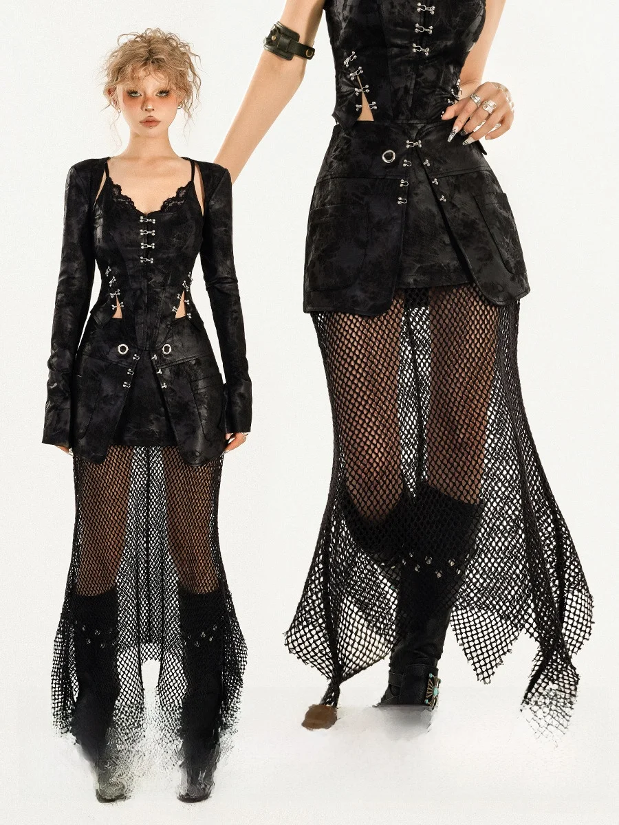 

Готическая сетчатая юбка k Асимметричная юбка с вырезом для женщин на Хэллоуин, облегающая одежда с высокой талией