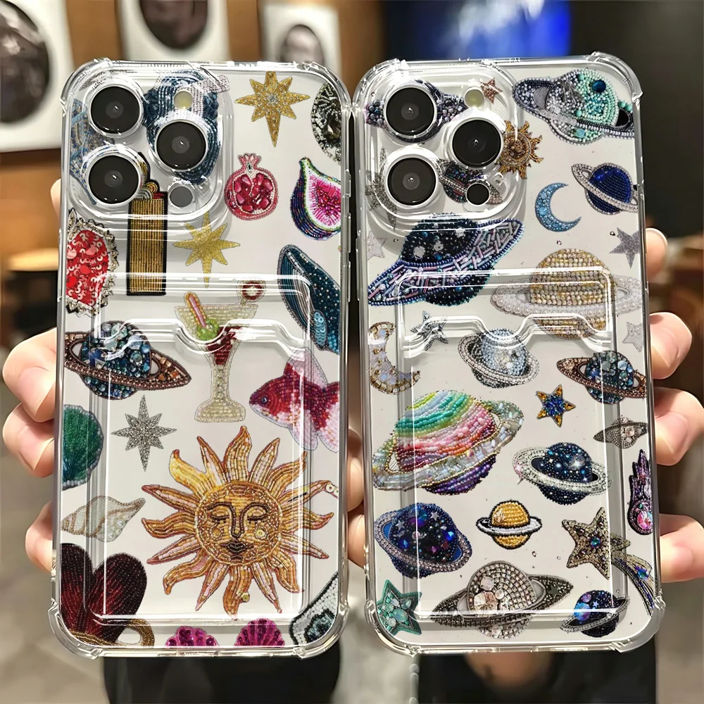 Starfish Sun Saturn Fruit Card Hold Phone Case For Samsung Galaxy S26 S25 S24 S23 S22 S21 S20 FE Plus Ultra M33 M53 M54 5G Cover