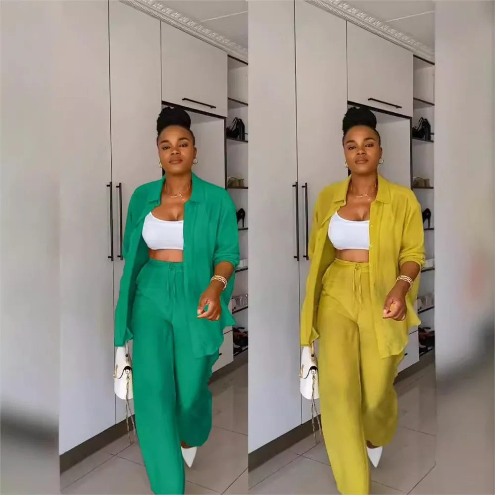 

2026 Spring Casual Shirt New In Matching Sets Two Piece Outfit 2 Pieces Set For Woman Long Pant Commuting Simple Style All-match