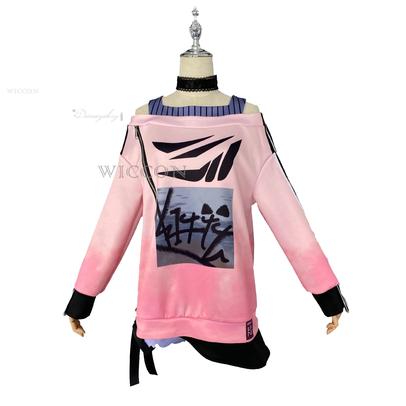 PJSK Akiyama Mizuki الزي اليومي تأثيري خارج الكتف أعلى الوردي شعر مستعار هالوين دور اللعب كوميك كون